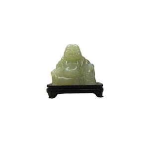 Buddha Sculpture in Jade with Wooden Base
